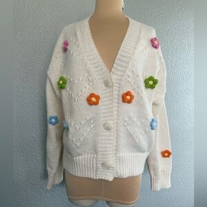Coco & Shay 3D Puffy Flower Cardigan Size Large
